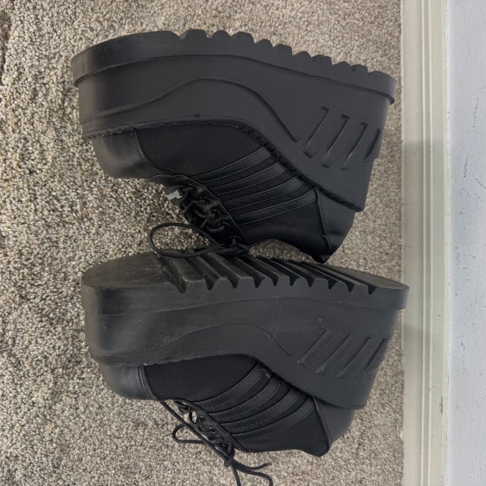 Demonia Stomp-08 Black Wedge Platform Sneakers Womens Chunky Goth Shoes 5 Inch - Picture 4 of 8